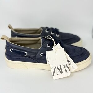 Zara Navy Canvas Lace Up Sneakers EU 35 US 3.5 Casual Skate Shoes Unisex Kids